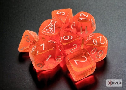 TRANSLUCENT NEON ORG/WHT 7-DIE SET W/ BONUS DIE