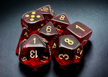 TRANSLUCENT CRIMSON/GOLD 7-DIE SET W/ BONUS DIE