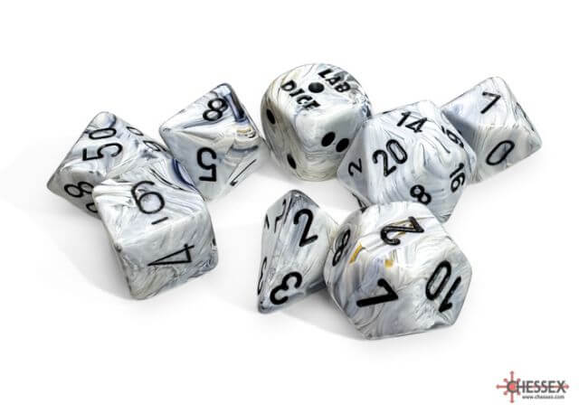 MARBLE CALCITE/BLACK 7 DIE SET